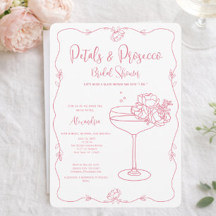 Petals Prosecco Rosa Handgezeichnete Brautparty Einladung