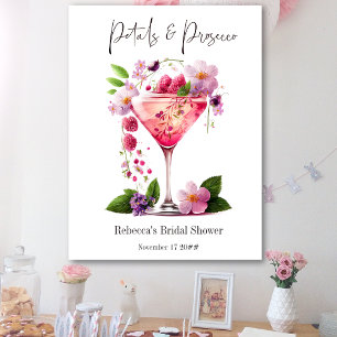 Petals & Prosecco Rosafarben Florale Hochzeitsdusc Poster