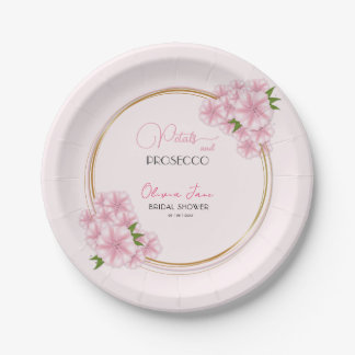 Petals & Prosecco Wasserfarbe Rosa Blumenstrauch Pappteller