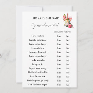 Petals sagte er, sie sagte Brautparty Game Card