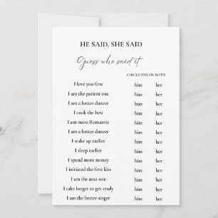 Petals sagte er, sie sagte Brautparty Game Card