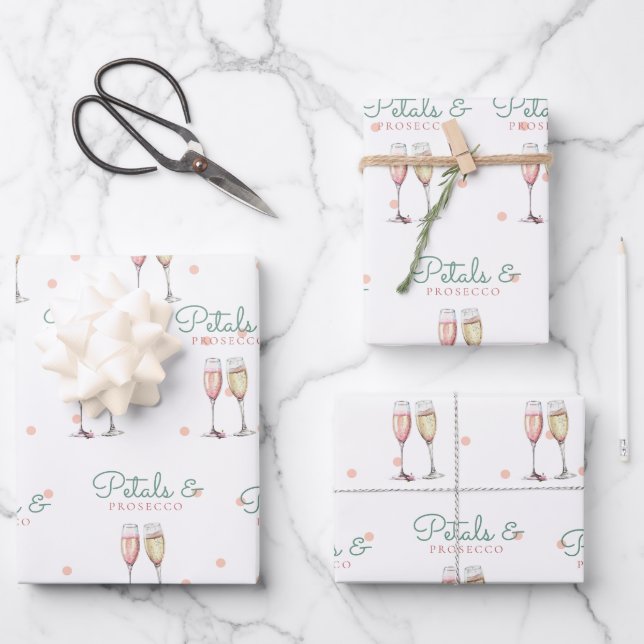 Petals und Prosecco-Brautparty Geschenkpapier Set (Vorderseite)