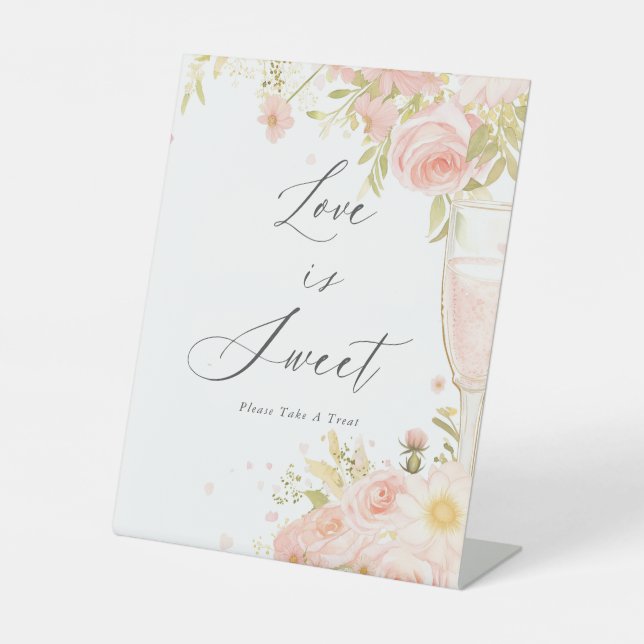 Petals und Prosecco Brautparty Liebe ist süß Sockelschild (Vorderseite)