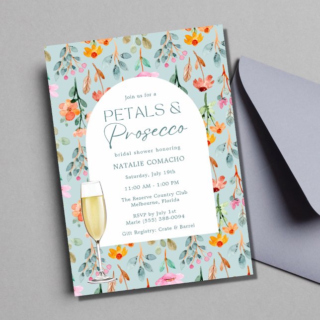 Petals und Prosecco-Brautparty-Party Einladung (Petals and Prosecco Bridal Shower Party Invitation)