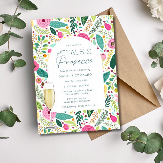 Petals und Prosecco Brautparty Party Einladung (Petals and Prosecco Floral Bridal Shower Party Invitation)