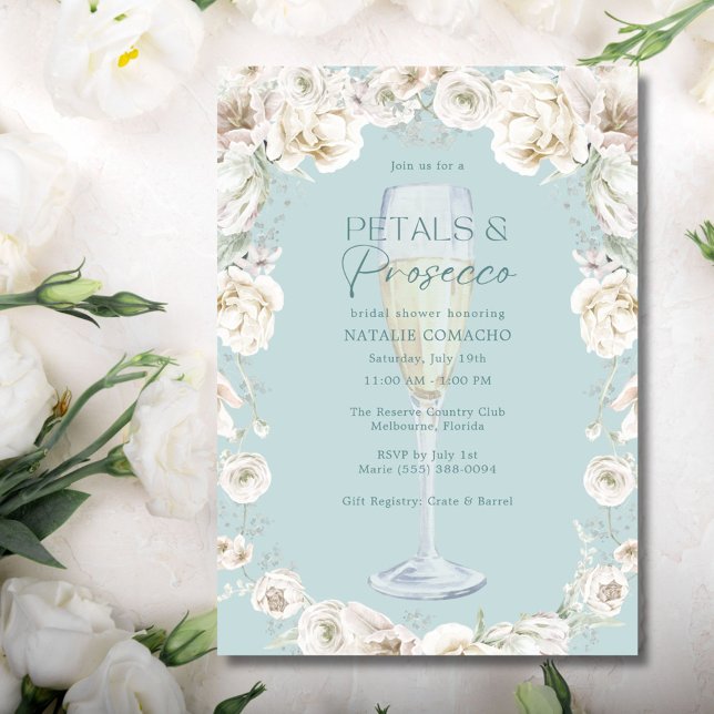 Petals und Prosecco-Brautparty-Party Einladung (Petals and Prosecco Bridal Shower Party Invitation)