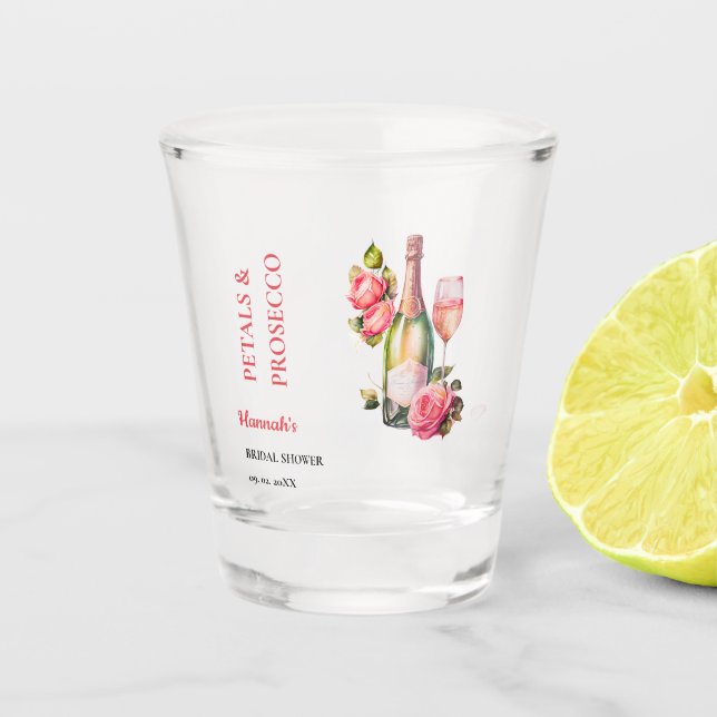 Petals und Prosecco-Brautparty Party Schnapsglas (Vorderseite)
