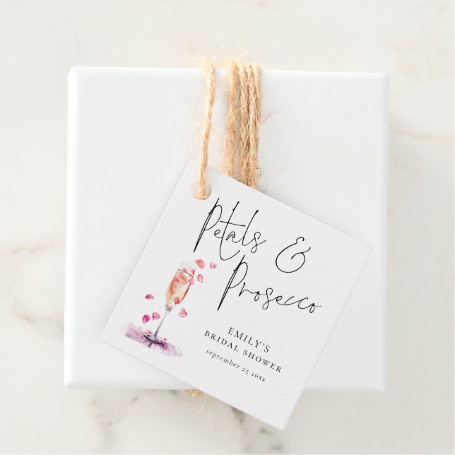 Petals und Prosecco Elegantes Script-Brautparty Geschenkanhänger (Beispiel)
