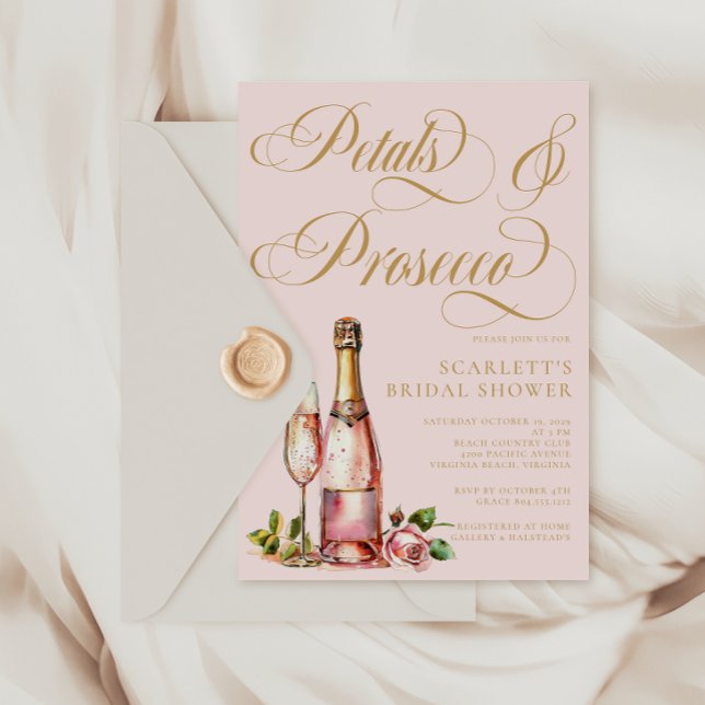Petals und Prosecco Floral Elegantes Brautparty Einladung (Petalls & Prosecco Bridal Shower Invitation)