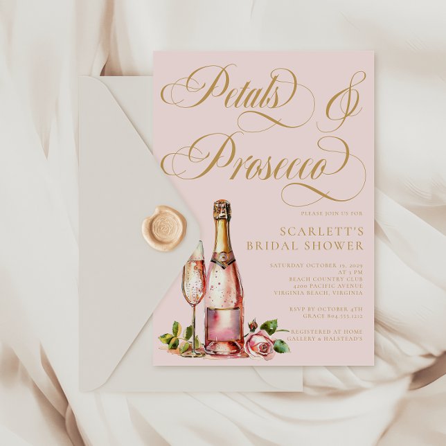 Petals und Prosecco Floral Elegantes Brautparty Postkarte (Petals & Prosecco Bridal Shower Invitation )