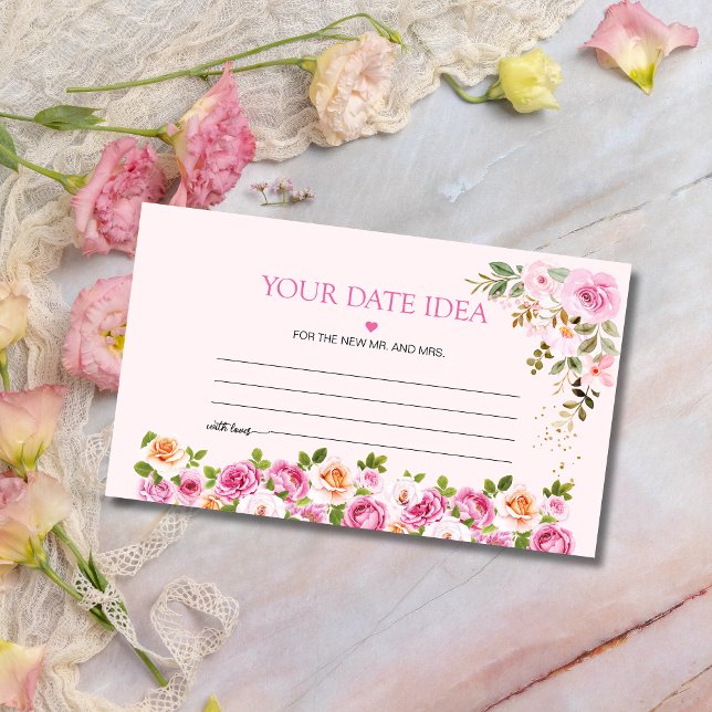 Petals und Prosecco Floral Pink Datum Ideen Begleitkarte (Petals and prosecco Floral Pink Date night ideas Enclosure Card)