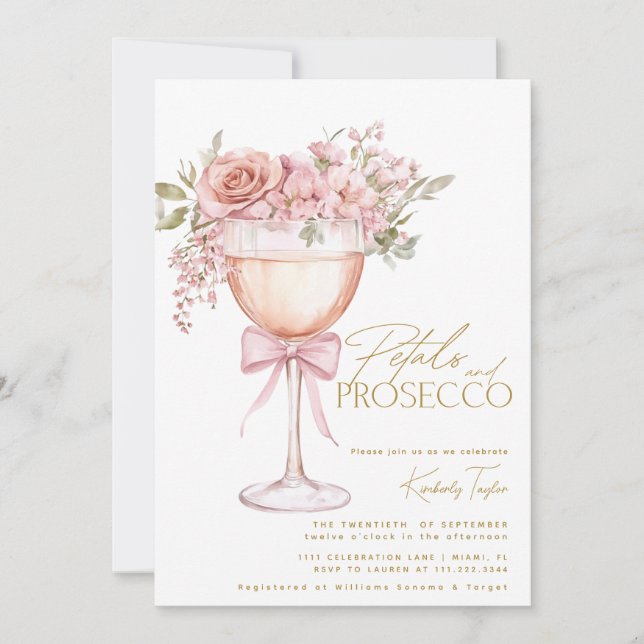 Petals und Prosecco Garden Rose Brautparty Einladung (Vorderseite)
