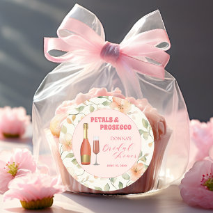 Petals und Prosecco Gold Blumen Hochzeitsdusche Runder Aufkleber