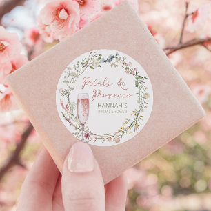 Petals und Prosecco Hochzeitsdusche Geschenk Runder Aufkleber
