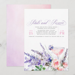 Petals und Prosecco Lila Brautparty Einladung