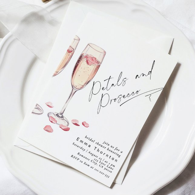 Petals und Prosecco minimal Modernes Brautparty Einladung (Von Creator hochgeladen)
