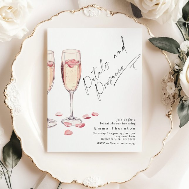 Petals und Prosecco minimal Modernes Brautparty Einladung (Von Creator hochgeladen)