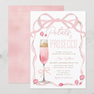Petals und Prosecco Pink Bow Brautparty Einladung
