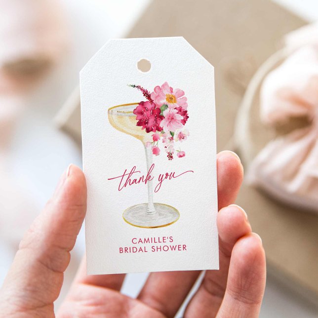 Petals und Prosecco Pink Brautparty Gefallen Geschenkanhänger (Petals and Prosecco Pink Flower Bridal Shower Favor Tags)