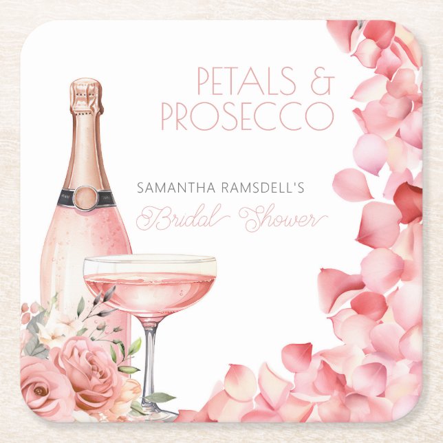 Petals und Prosecco Pink Brautparty Rechteckiger Pappuntersetzer (Vorderseite)