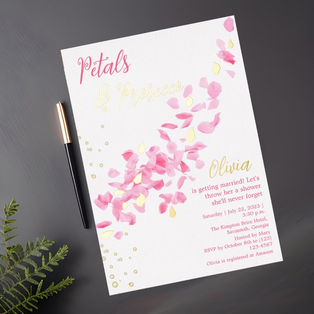 Petals und Prosecco Pink Bridal Dusche Einladung (Von Creator hochgeladen)