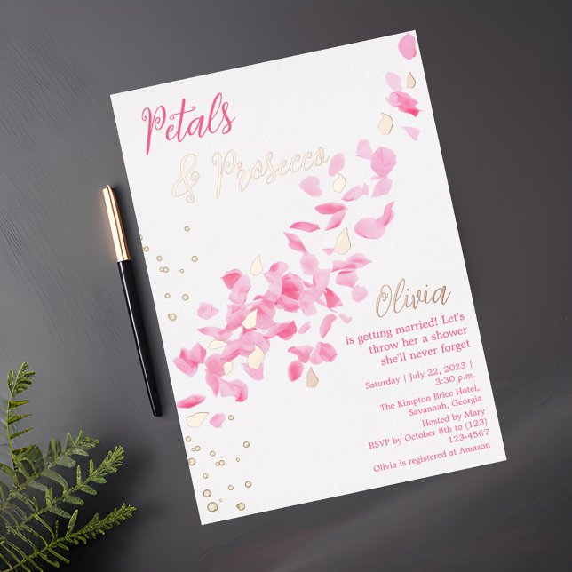 Petals und Prosecco Pink Bridal Dusche Einladung (Von Creator hochgeladen)