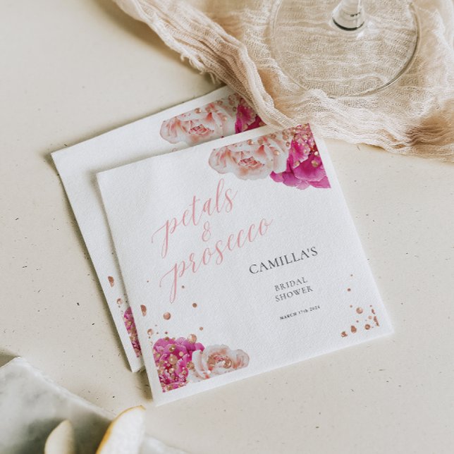 Petals und Prosecco Script Funkelnd Floral Serviette (Von Creator hochgeladen)