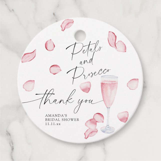 Petals und Prosecco - vielen Dank Brautparty Geschenkanhänger (Vorderseite)