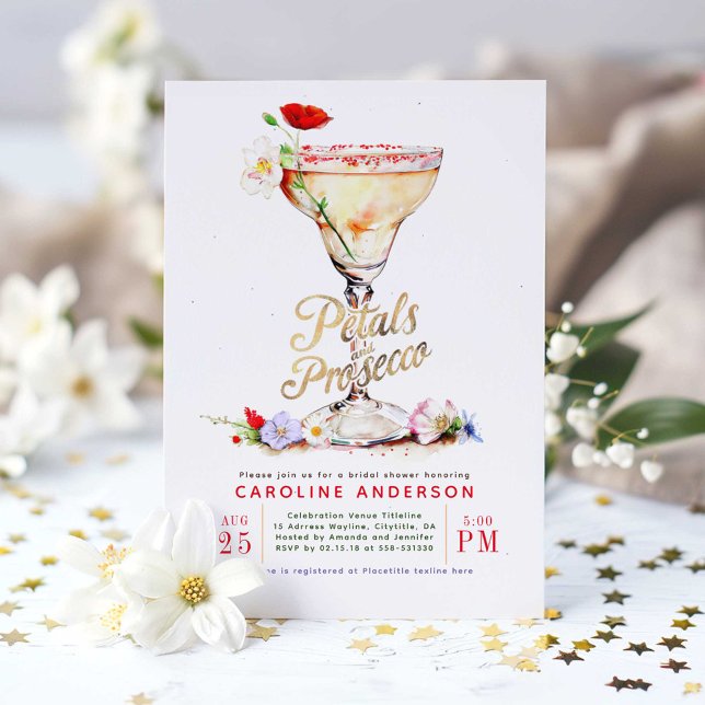 Petals und Prosecco-Wildblumen Brautparty Einladung (Wildflowers Bridal Shower Invitation Petals and Prosecco)