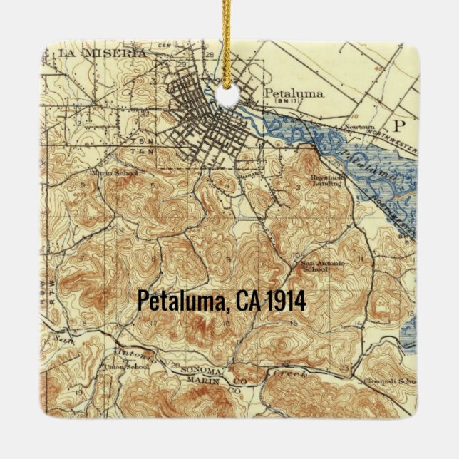 Petaluma CA Vintag Map Keramikornament (Rückseite)