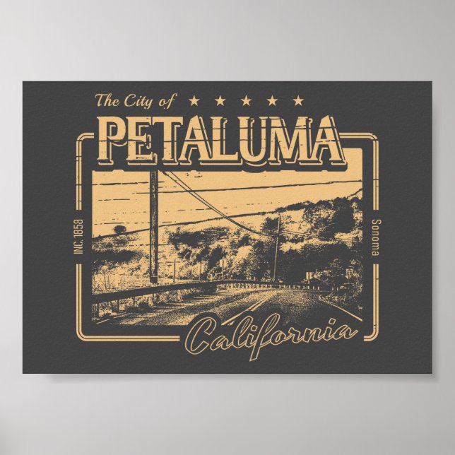 PETALUMA KALIFORNIEN VINTAG - STADT PETALUMA CA POSTER (Vorne)