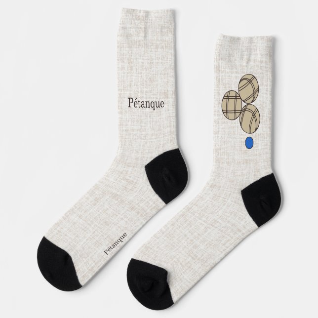 Pétanque, three balls on a beige linen design socken (Linkes Detail)