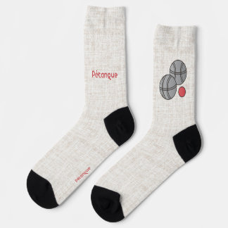 Pétanque, zwei Bälle, rot auf beigeem Leinendesign Socken