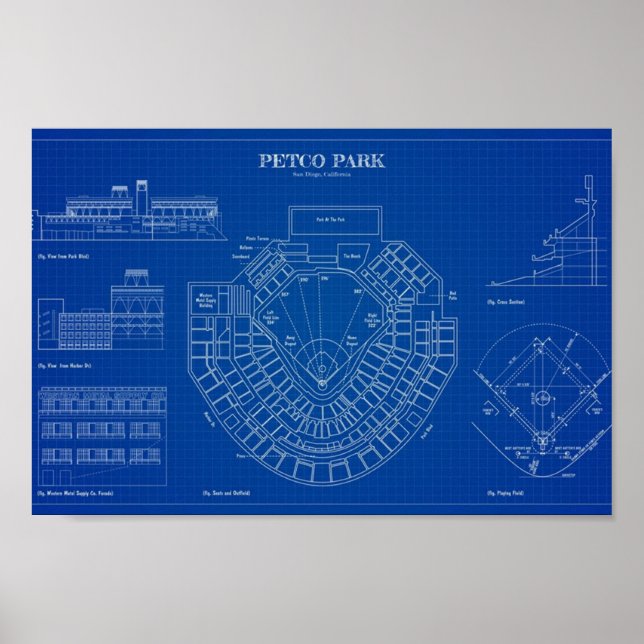 PETCO Park Blueprint Englisch Poster (Vorne)