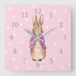Peter das Herzmuster des Kaninchens Quadratische Wanduhr