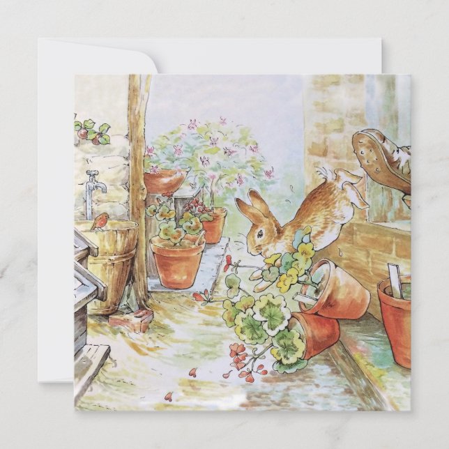 Peter das Kaninchen, das in Gartenschuppen stürzt Karte (Vorderseite)