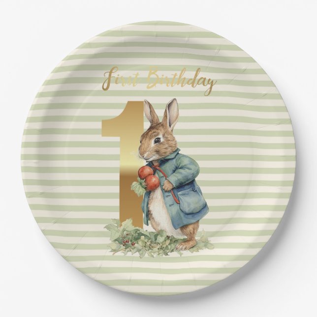 Peter das Kaninchen Gemüse pflücken ersten Geburts Pappteller (Vorderseite)