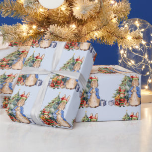 Peter das Kaninchen mit Elf und Weihnachtsbaum Geschenkpapier