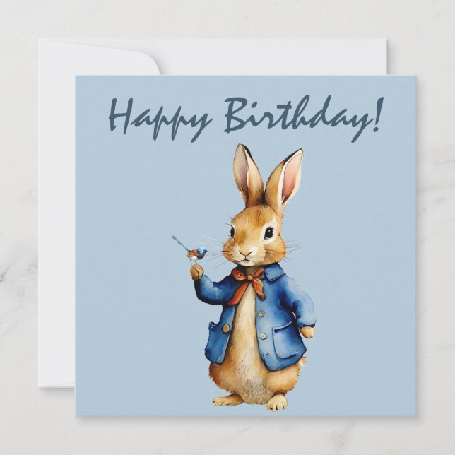 Peter das Kaninchen mit Wren Happy Birthday Karte (Vorderseite)