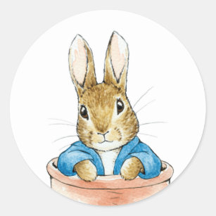 Peter das Kaninchen sitzt in einem Topf Runder Aufkleber