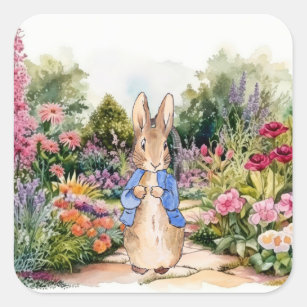 Peter der Kaninchen in seinem Garten Quadratischer Aufkleber