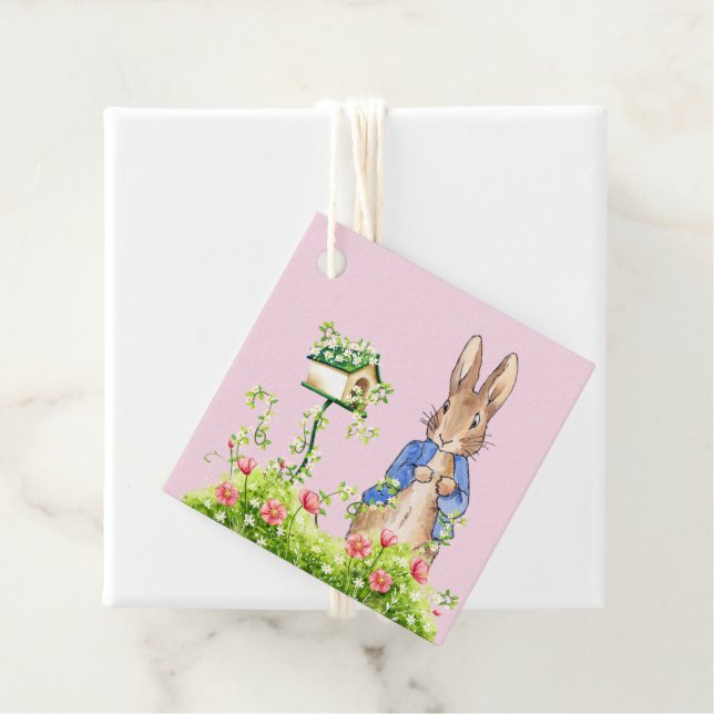 Peter der Kaninchen in seinem Garten rosa Geschenkanhänger (Beispiel)
