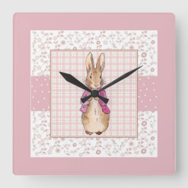 Peter der Kaninchen Karo und Blumenmuster Quadratische Wanduhr