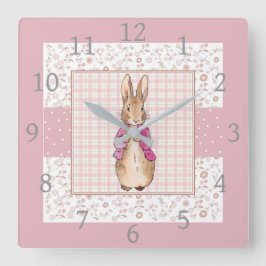 Peter der Kaninchen Karo und Blumenmuster Quadratische Wanduhr
