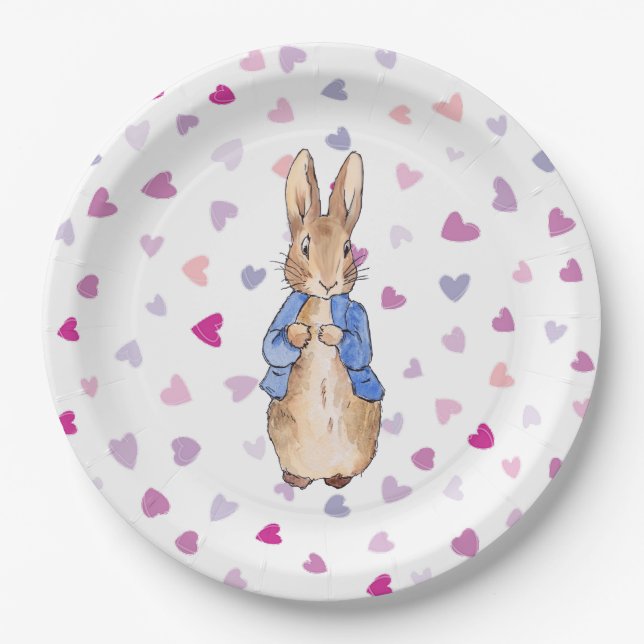 Peter der Kaninchen mit Herzmuster Pappteller (Vorderseite)