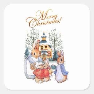 Peter der Kaninchen Weihnachts-Shopping Quadratischer Aufkleber