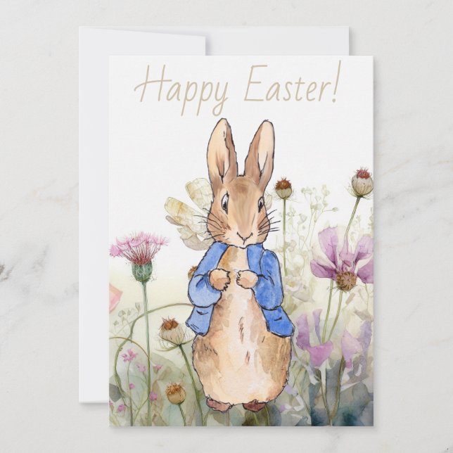 Peter der Kaninchen Wildblumen Glücklich Ostern Feiertagskarte (Vorderseite)