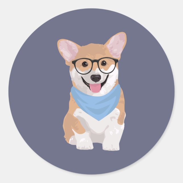 Peter Der Niedliche Hipster Blue Bandana Corgi Wel Runder Aufkleber (Vorderseite)