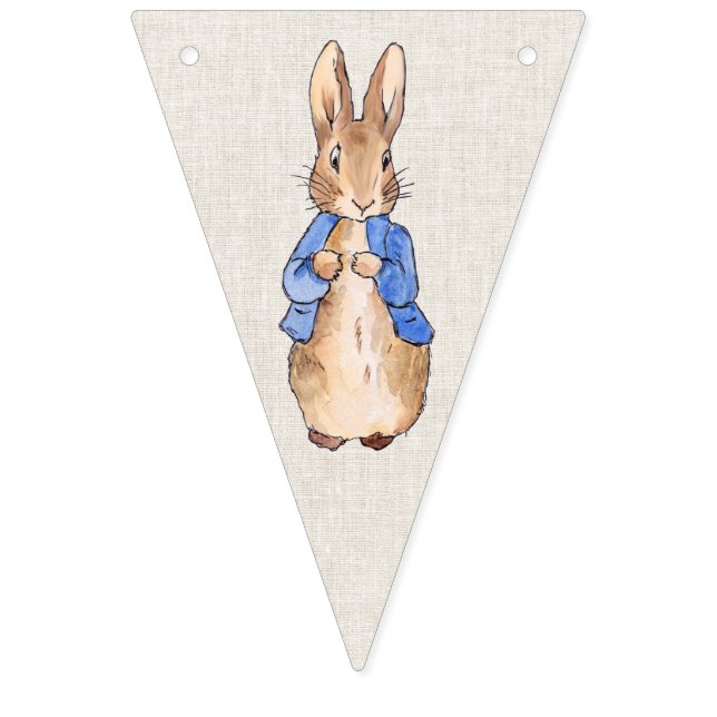 Peter der Rabbit beige Leinen texturiert Hintergru Wimpelkette (Erste Fahne)