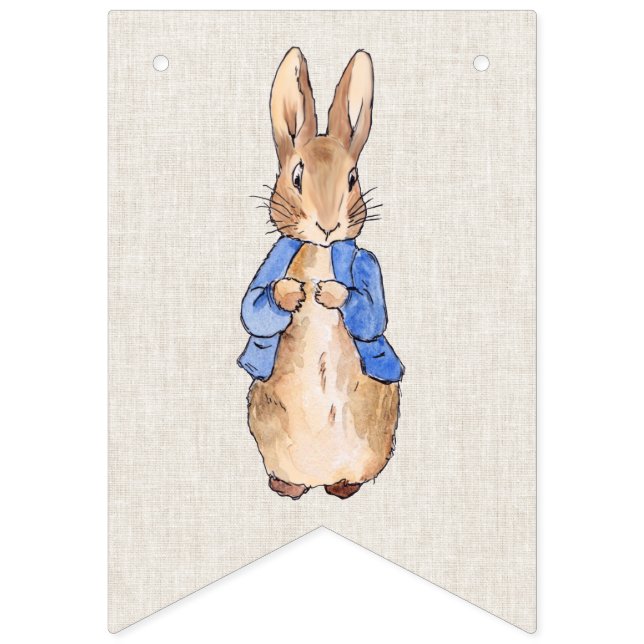 Peter der Rabbit beige Leinen texturiert Hintergru Wimpelkette (Erste Fahne)